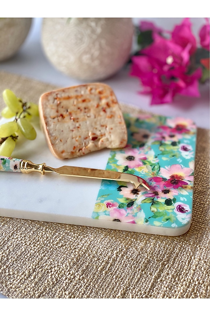 Aqua Marble Cheese Board & Cheese Knife by Faaya Gifting at Pernia's Pop Up Shop