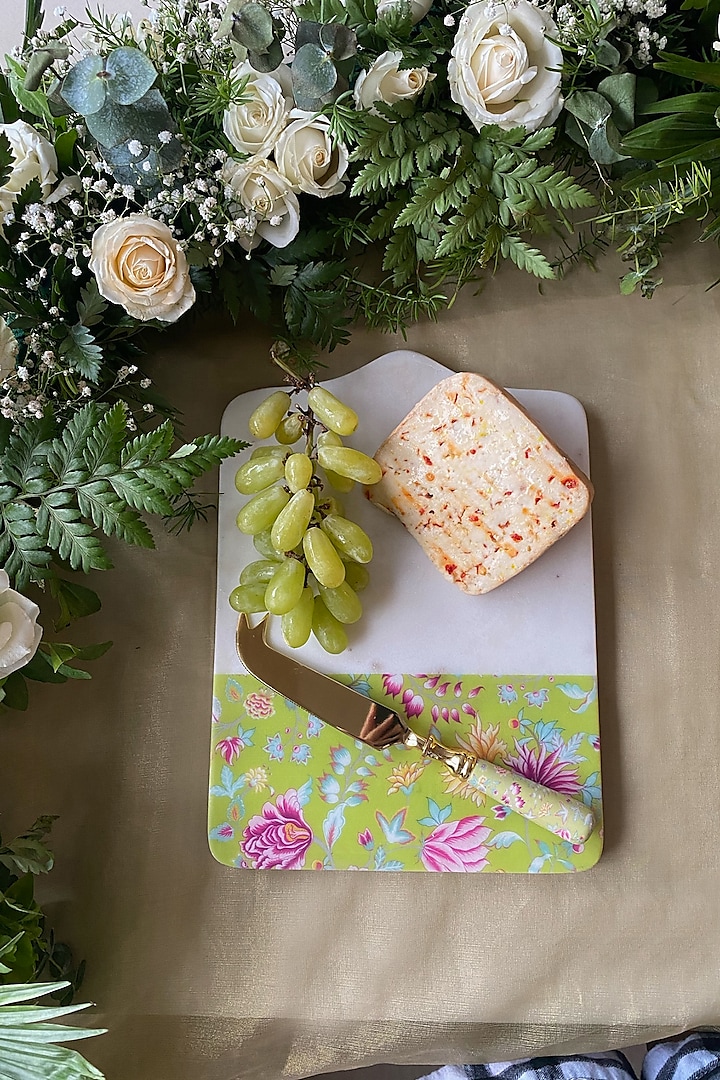 Light Green Marble Cheese Board & Cheese Knife by Faaya Gifting