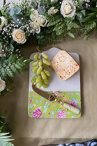 Light Green Marble Cheese Board & Cheese Knife by Faaya Gifting