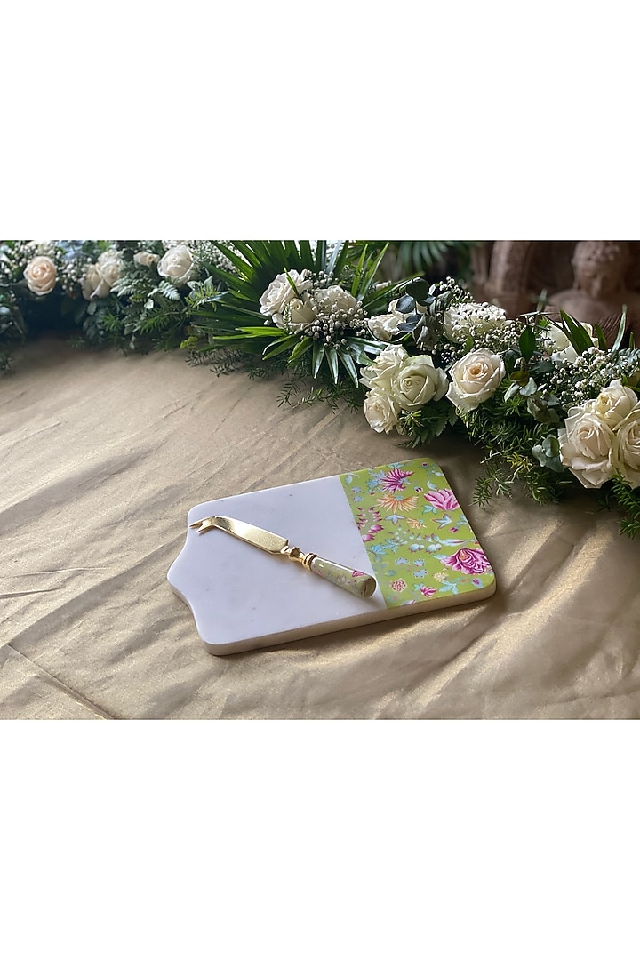 Light Green Marble Cheese Board & Cheese Knife by Faaya Gifting at Pernia's Pop Up Shop