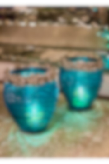 Cobalt Blue Jewelled Votives (Set of 2) by Faaya Gifting at Pernia's Pop Up Shop