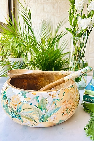 Yellow Lisbon Lemon Salad Bowl With Serveware Set by Faaya Gifting