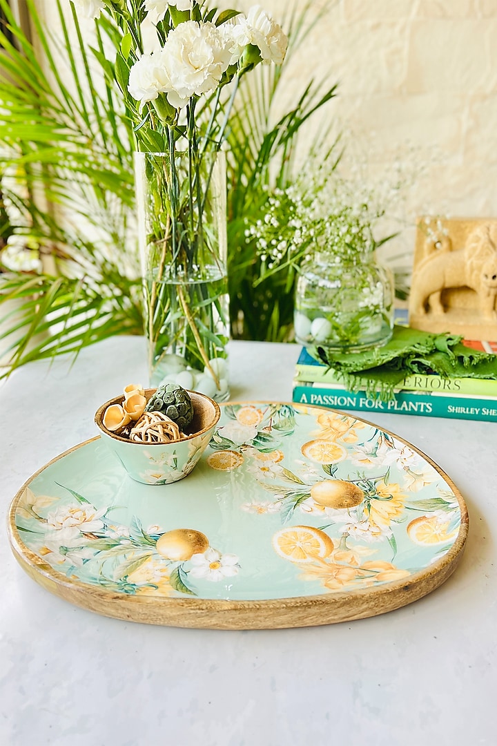 Yellow Lisbon Lemon Wood Oval Platter With Dip Bowl by Faaya Gifting
