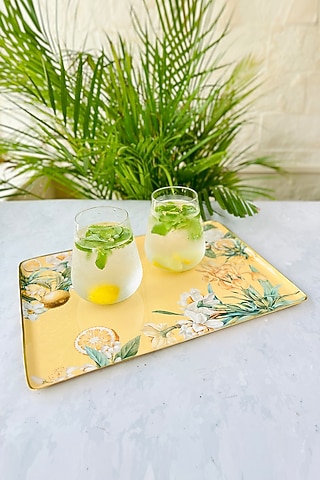 Yellow Lisbon Lemon Iron Large Rectangle Serving Tray by Faaya Gifting