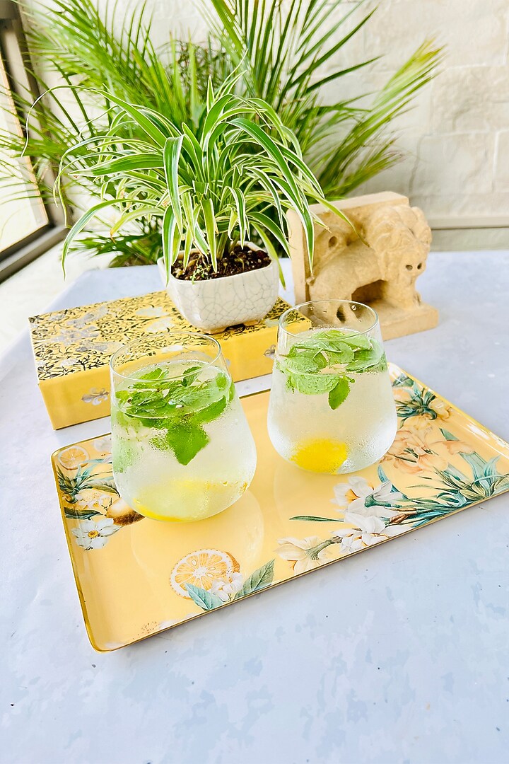 Yellow Lisbon Lemon Iron Large Rectangle Serving Tray by Faaya Gifting at Pernia's Pop Up Shop