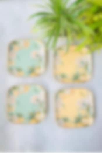 Yellow Lisbon Lemon & Green Square Quarter Plates (Set Of 4) by Faaya Gifting