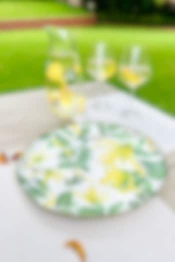 Yellow & Green Iron Borneo Botanicals Printed Round Serving Tray by Faaya Gifting at Pernia's Pop Up Shop