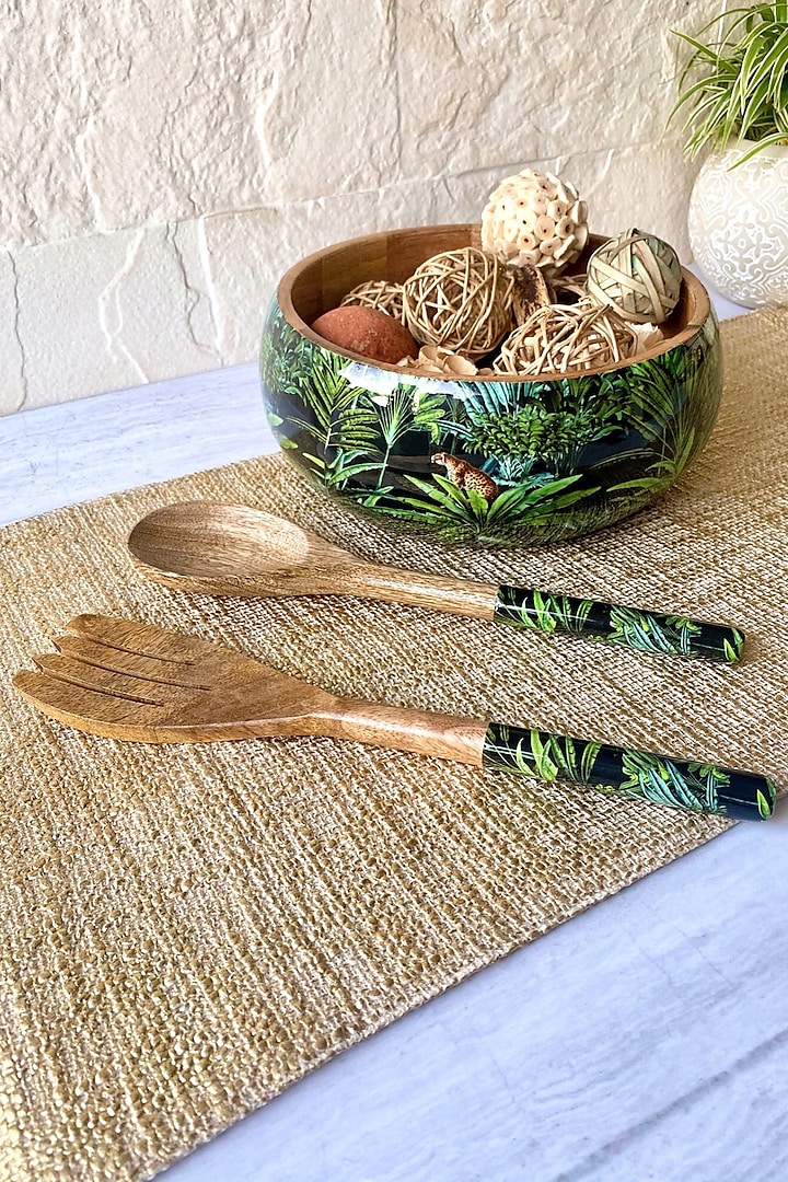 Black Amazonia Night Salad Bowl With Servers Set  by Faaya Gifting