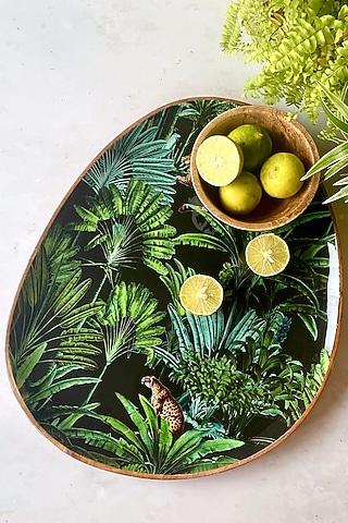 Black Amazonia Night Large Oval Platter With Dip Bowl by Faaya Gifting