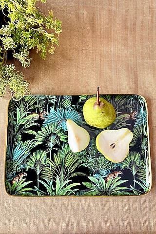Black Amazonia Night Rectangle Serving Tray by Faaya Gifting