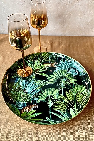 Black Amazonia Night Round Serving Tray by Faaya Gifting
