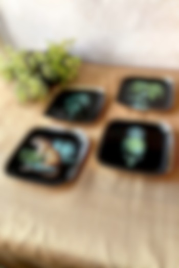 Black Amazonia Night Square Quarter Plates (Set of 4) by Faaya Gifting