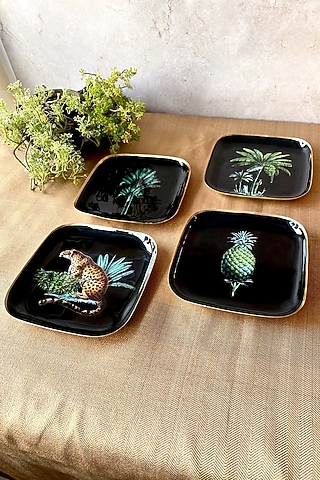 Black Amazonia Night Square Quarter Plates (Set of 4) by Faaya Gifting