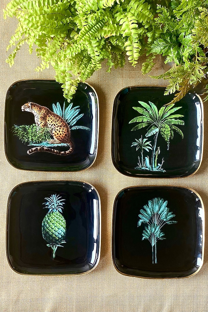 Black Amazonia Night Square Quarter Plates (Set of 4) by Faaya Gifting at Pernia's Pop Up Shop