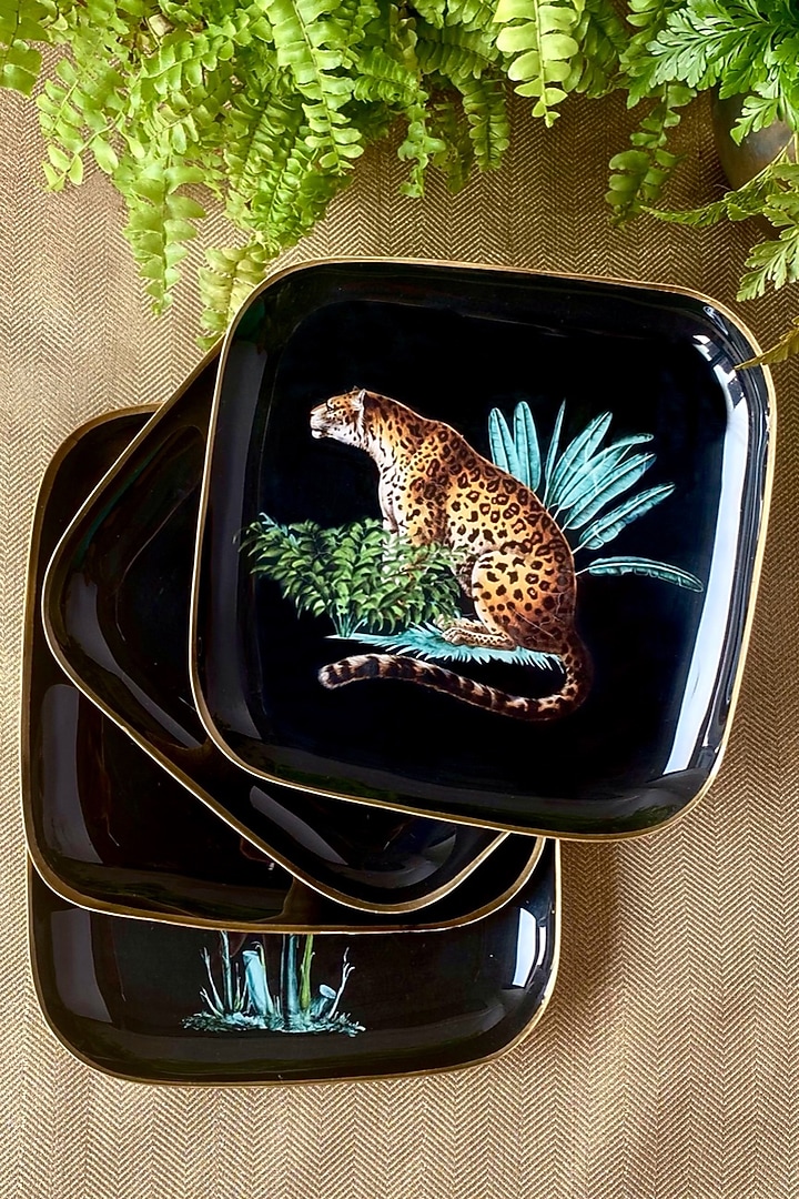 Black Amazonia Night Square Quarter Plates (Set of 4) by Faaya Gifting at Pernia's Pop Up Shop