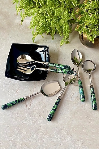Black Amazonia Night Serving Spoons (Set of 6) by Faaya Gifting
