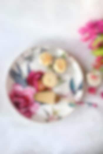 White Tudor Blooms Round Serving Tray by Faaya Gifting