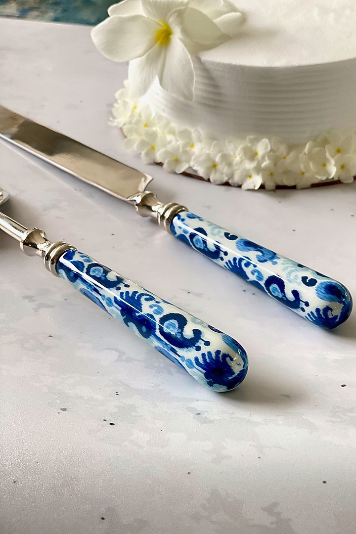Blue Bali Boho Printed Cake Server & Knife Set by Faaya Gifting at Pernia's Pop Up Shop