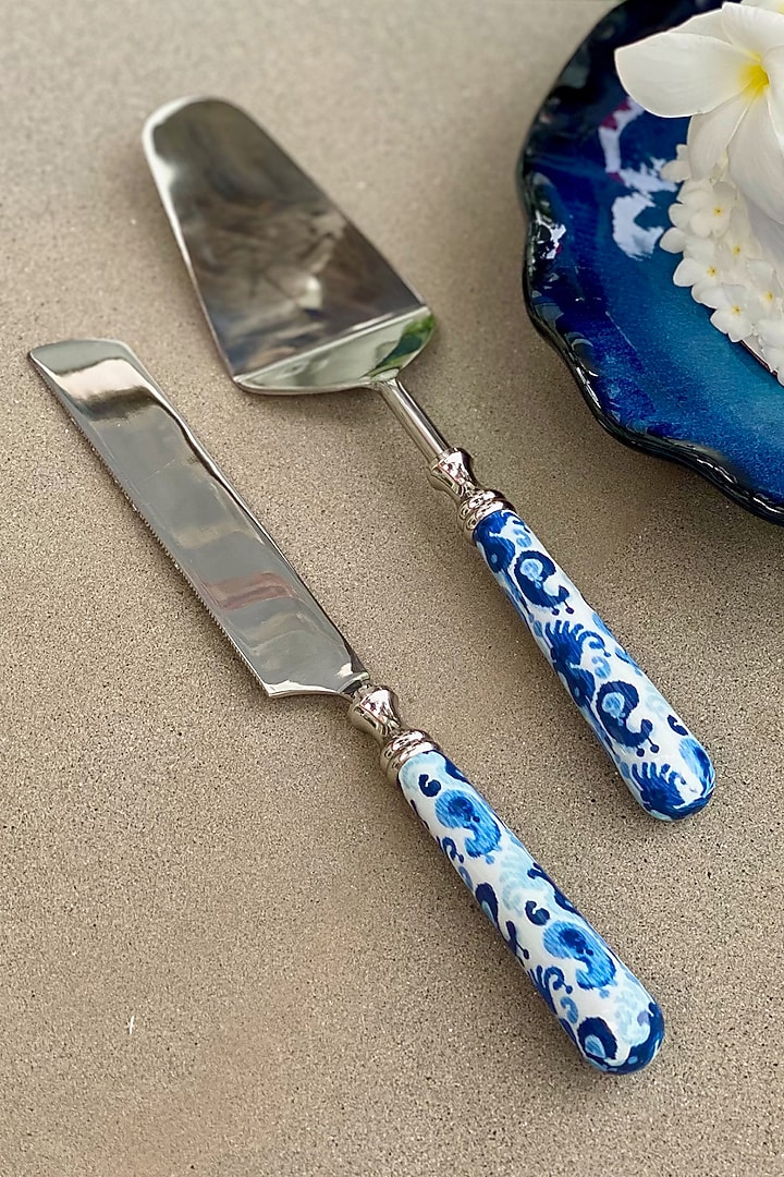 Blue Bali Boho Printed Cake Server & Knife Set by Faaya Gifting at Pernia's Pop Up Shop