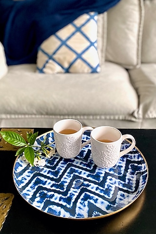 Blue Bali Falls Printed Round Serving Tray by Faaya Gifting