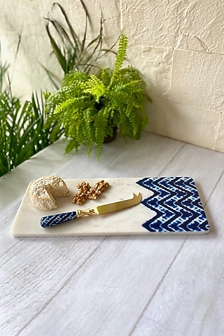 Blue Bali Falls Marble Cheeseboard With Cheese Knife by Faaya Gifting