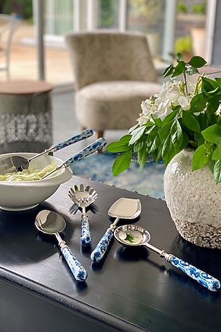 Blue Bali Boho Printed Serving Spoons (Set of 6) by Faaya Gifting