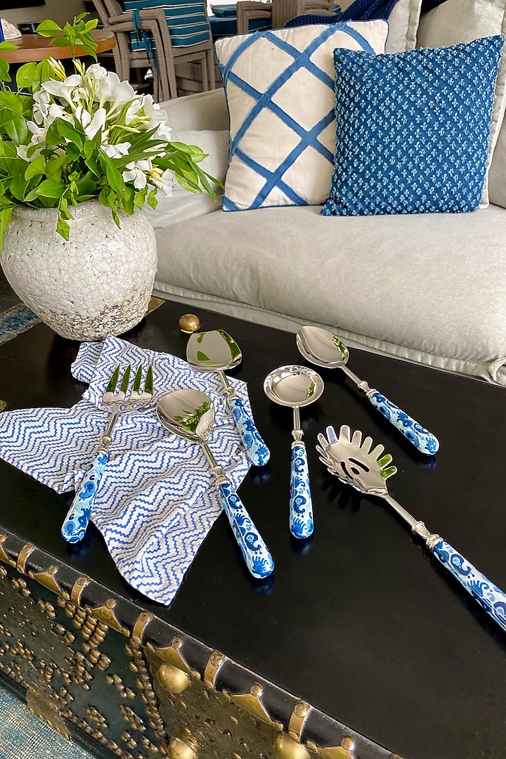 Blue Bali Boho Printed Serving Spoons (Set of 6) by Faaya Gifting at Pernia's Pop Up Shop