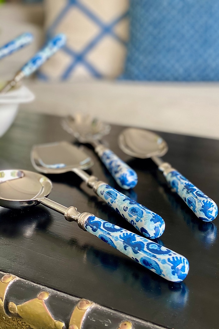 Blue Bali Boho Printed Serving Spoons (Set of 6) by Faaya Gifting at Pernia's Pop Up Shop