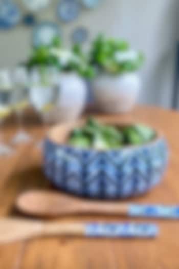 Blue Bali Falls Wood Salad Bowl With Servers Set (Set of 3) by Faaya Gifting
