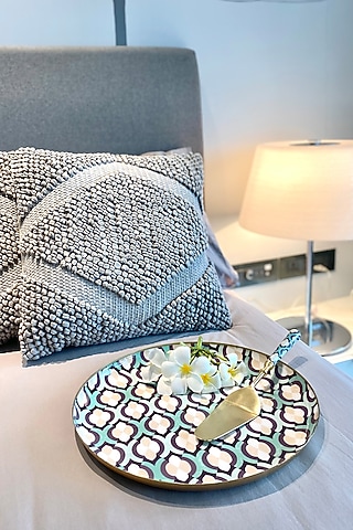 Moroccan Mint Printed Round Serving Tray by Faaya Gifting