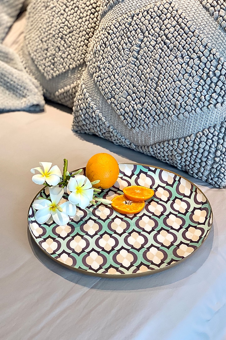 Moroccan Mint Printed Round Serving Tray by Faaya Gifting at Pernia's Pop Up Shop