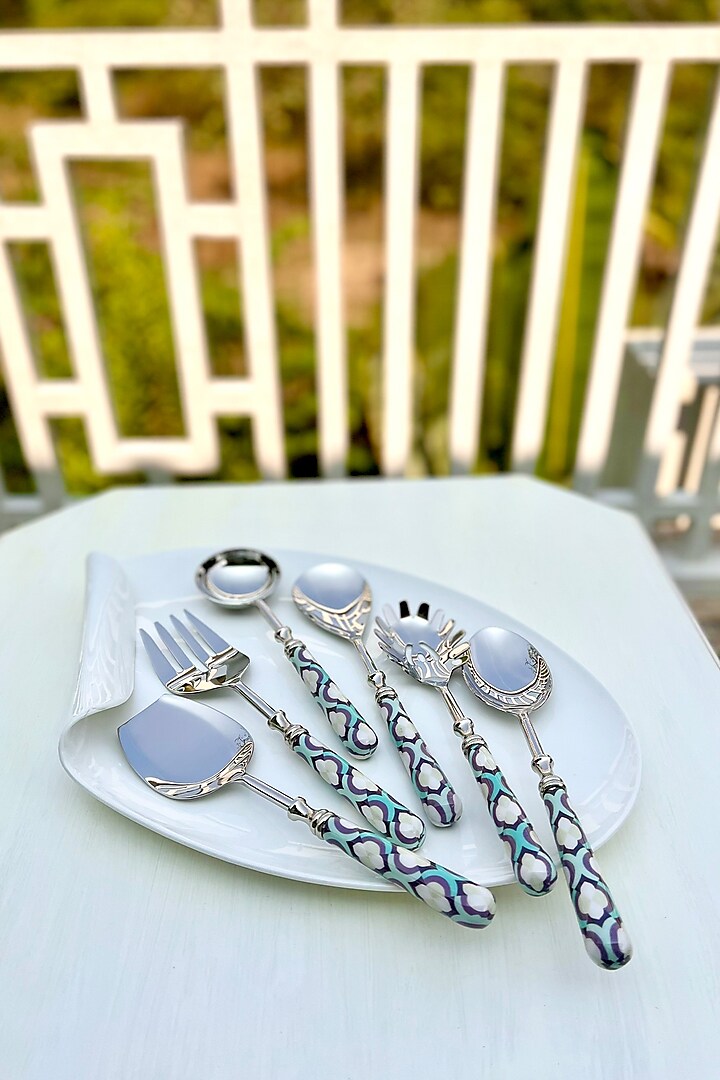 Moroccan Mint Printed Serving Spoons (Set of 6) by Faaya Gifting