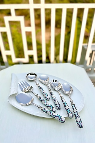 Moroccan Mint Printed Serving Spoons (Set of 6) by Faaya Gifting