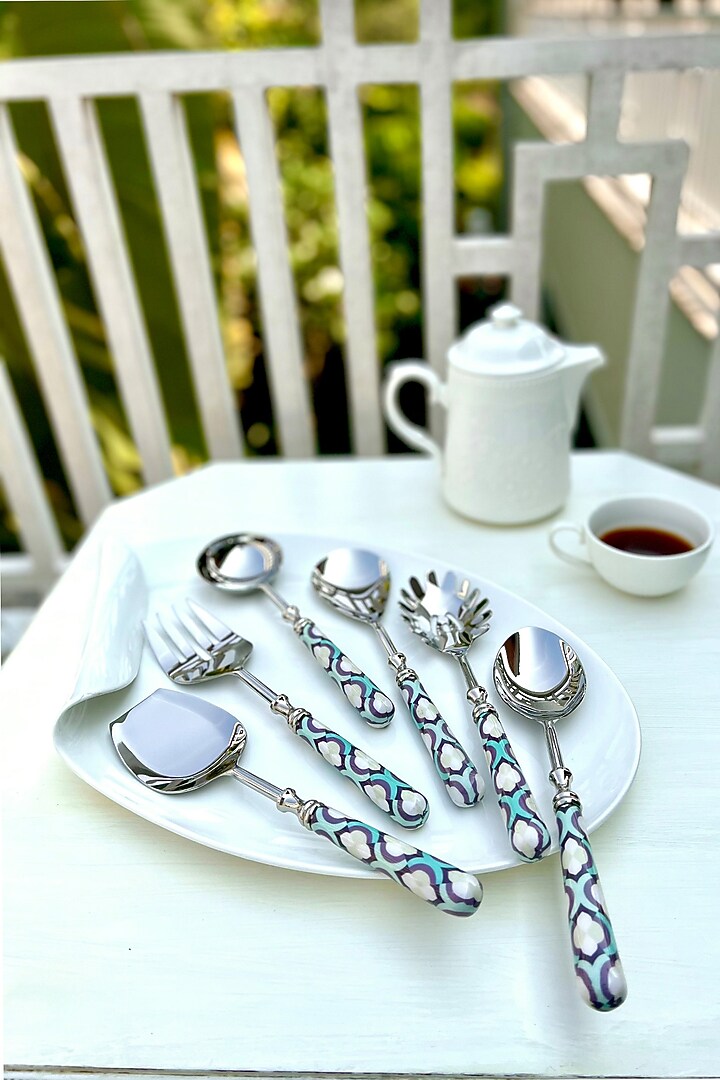 Moroccan Mint Printed Serving Spoons (Set of 6) by Faaya Gifting at Pernia's Pop Up Shop