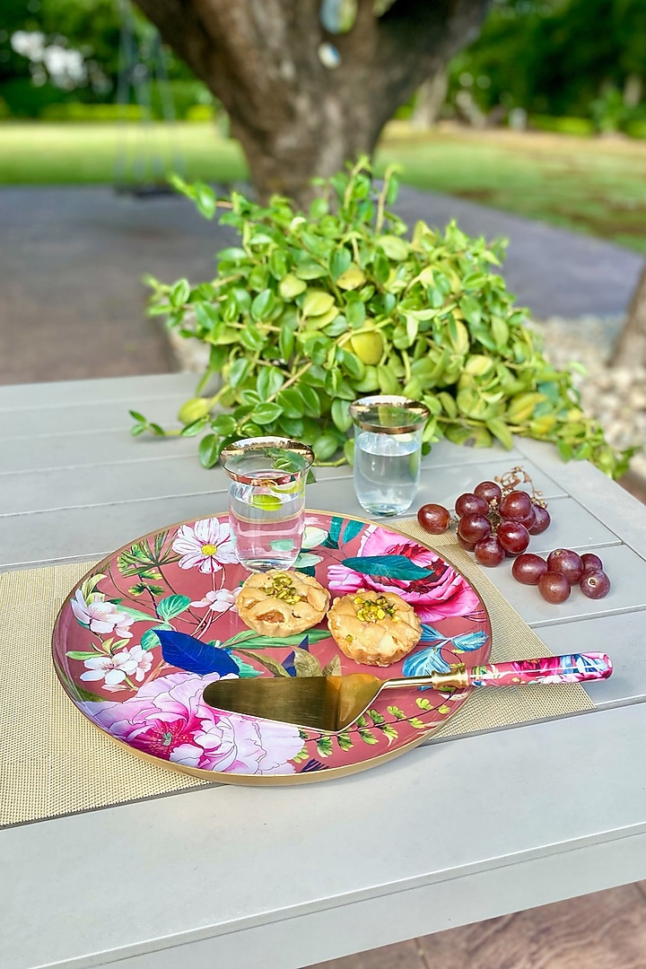 Rust Windsor Blooms Printed Round Serving Tray by Faaya Gifting at Pernia's Pop Up Shop
