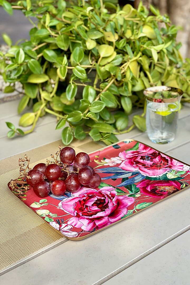 Rust Windsor Blooms Printed Rectangular Serving Tray by Faaya Gifting