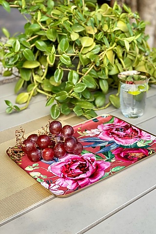 Rust Windsor Blooms Printed Rectangular Serving Tray by Faaya Gifting