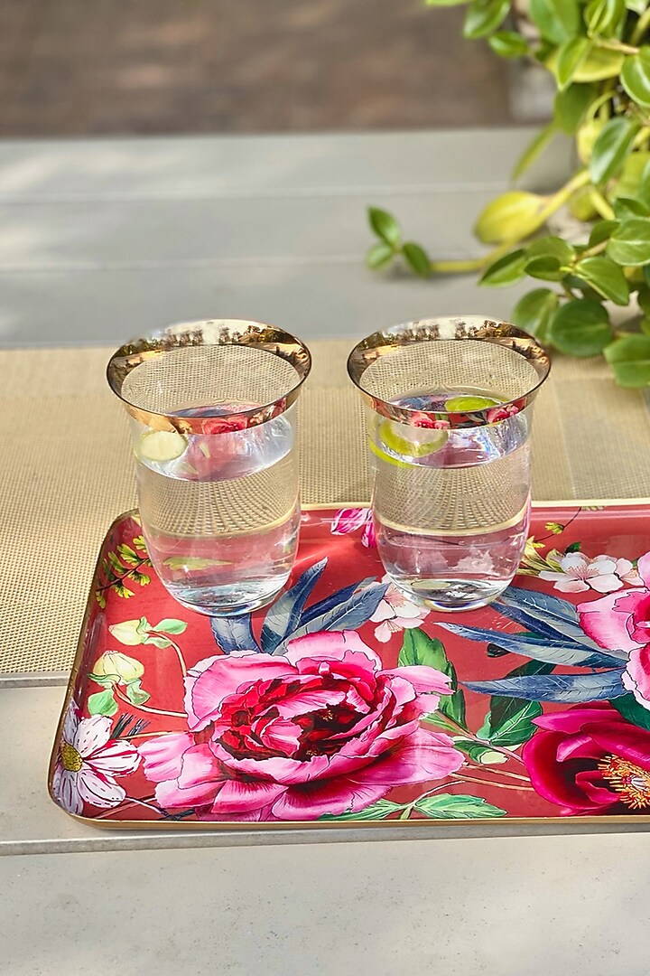 Rust Windsor Blooms Printed Rectangular Serving Tray by Faaya Gifting at Pernia's Pop Up Shop