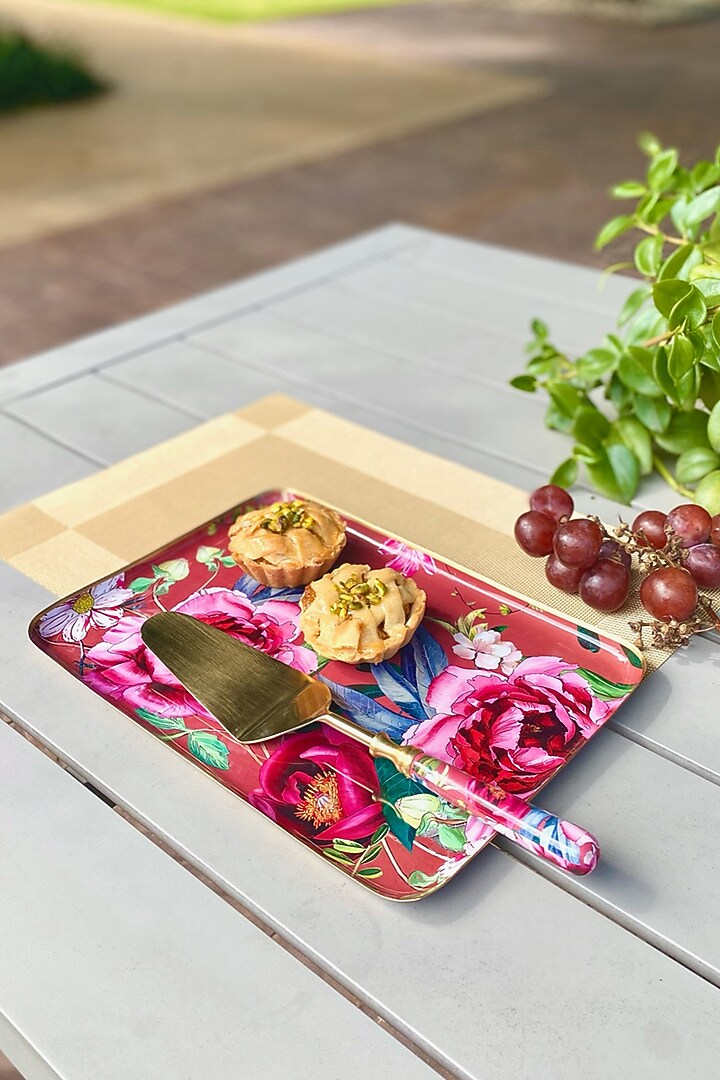 Rust Windsor Blooms Printed Rectangular Serving Tray by Faaya Gifting at Pernia's Pop Up Shop