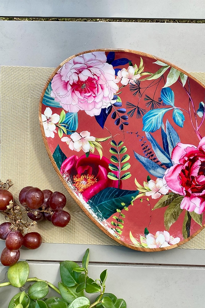 Rust Windsor Blooms Oval Printed Platter With Dip Bowl by Faaya Gifting at Pernia's Pop Up Shop