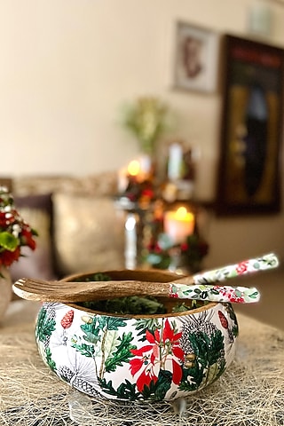 Multi-Colored Pine Mango Wood Bowl & Server Set by Faaya Gifting
