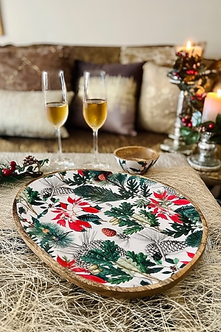 Multi-Colored Pine Mango Wood Plater & Dip Bowl by Faaya Gifting