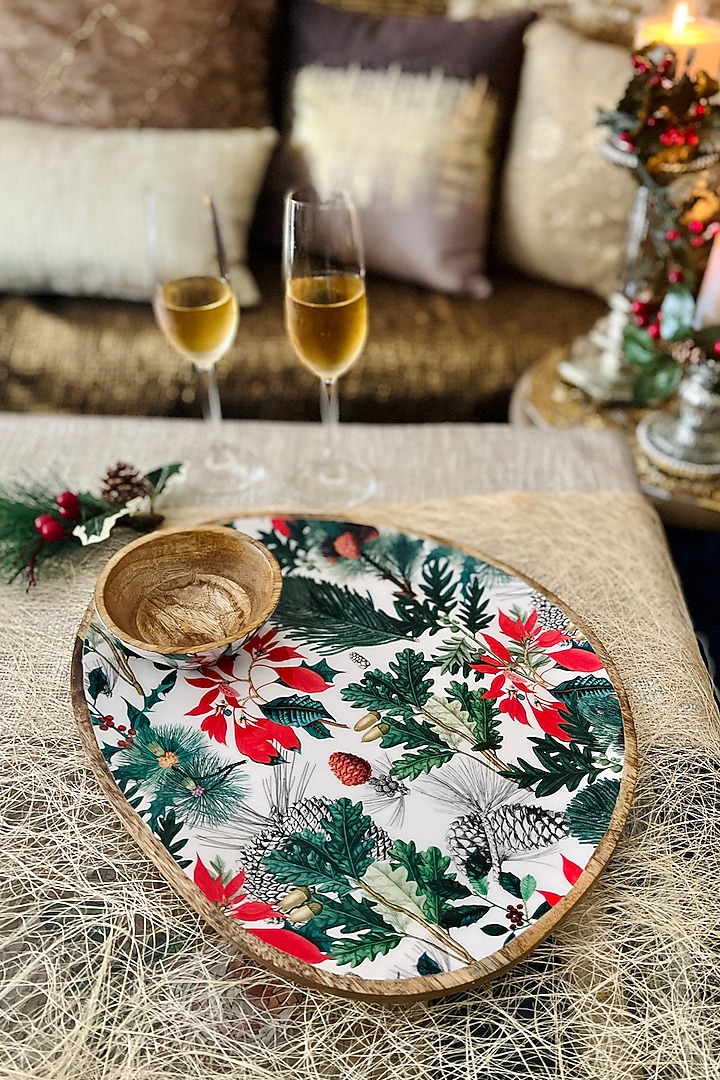 Multi-Colored Pine Mango Wood Plater & Dip Bowl by Faaya Gifting at Pernia's Pop Up Shop