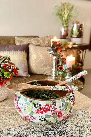 Multi-Colored Holly Mango Wood Bowl & Server Set by Faaya Gifting
