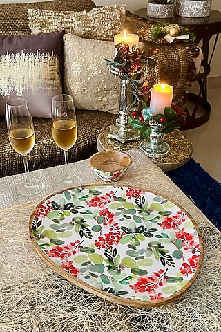 Multi-Colored Holly Mango Wood Large Plater & Dip Bowl by Faaya Gifting