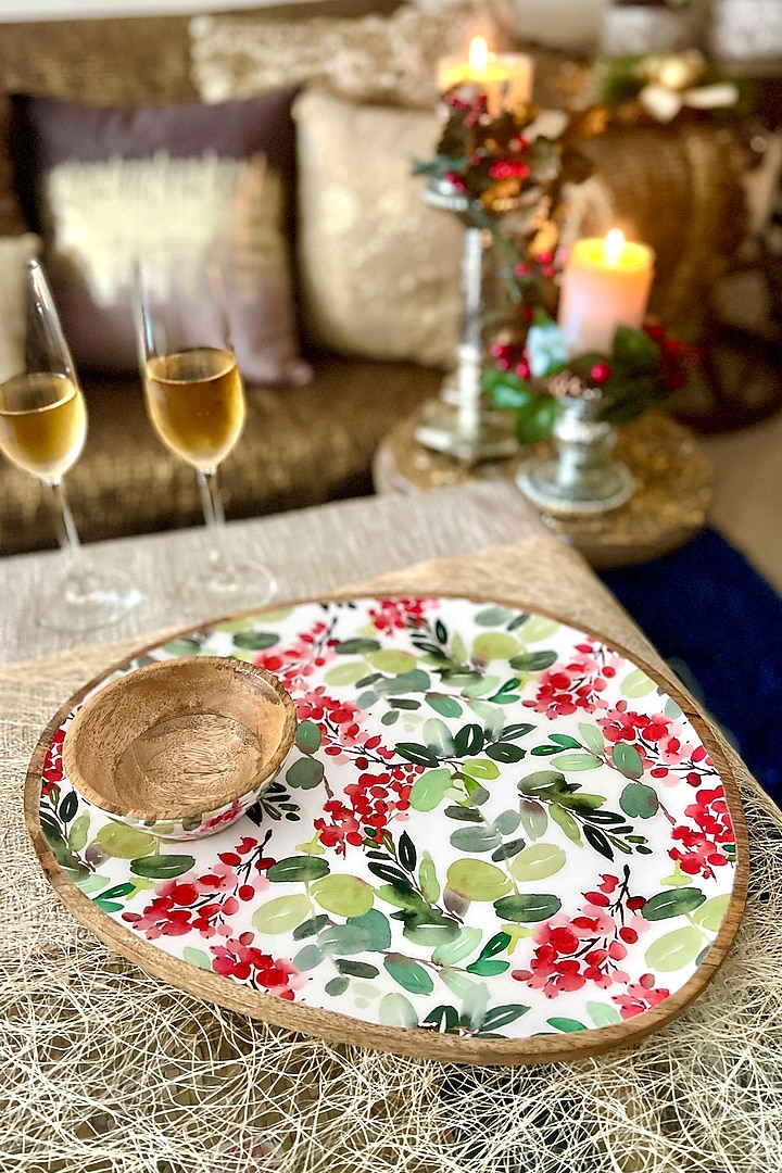 Multi-Colored Holly Mango Wood Large Plater & Dip Bowl by Faaya Gifting at Pernia's Pop Up Shop