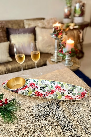 Multi-Colored Holly Iron Oval Plater & Dip Bowl by Faaya Gifting