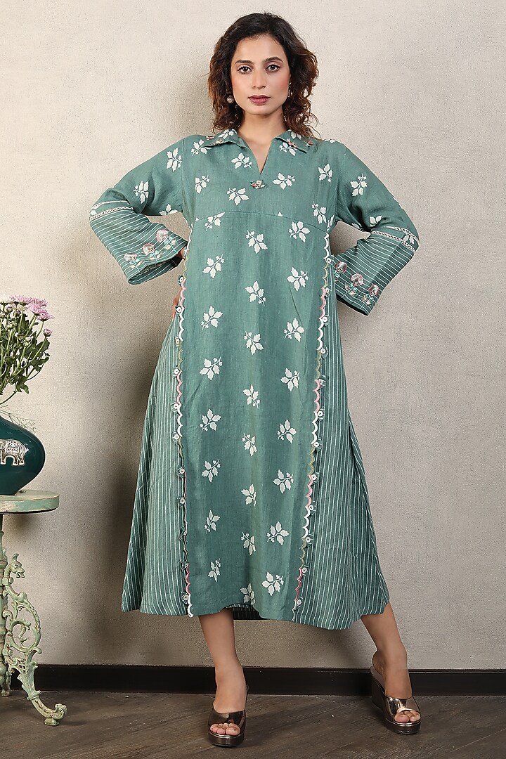 sachin and babi light blue dress Blush Nu Short Sleeve Floral Embroidered Gown With Ribbon Tie Waist