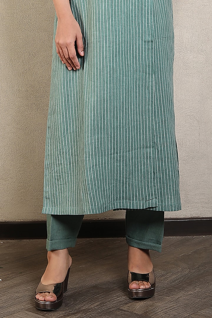 Green Gauze Printed & Embroidered Kurta Set by Falguni.Foram at Pernia's Pop Up Shop