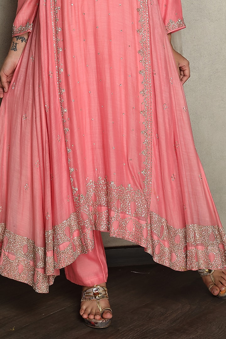 Pink Silk Chanderi Hand Embroidered Kalidar Kurta Set by Falguni.Foram at Pernia's Pop Up Shop